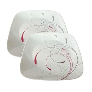 Corelle Splendor Square Dinner Plates – Set of 2 – Red & Gray Swirl Pattern
